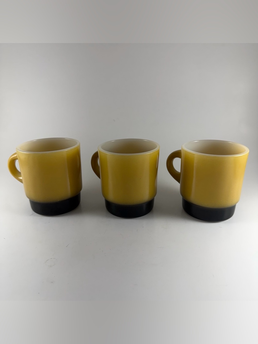 Vintage Fire King Mugs Set of 3 Yellow Gold Ombre Black Stacking Anchor Hocking
